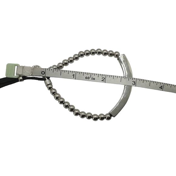 Michael Kors Silver & Black Leather Beaded Tag Bracelet - Picture 6 of 6